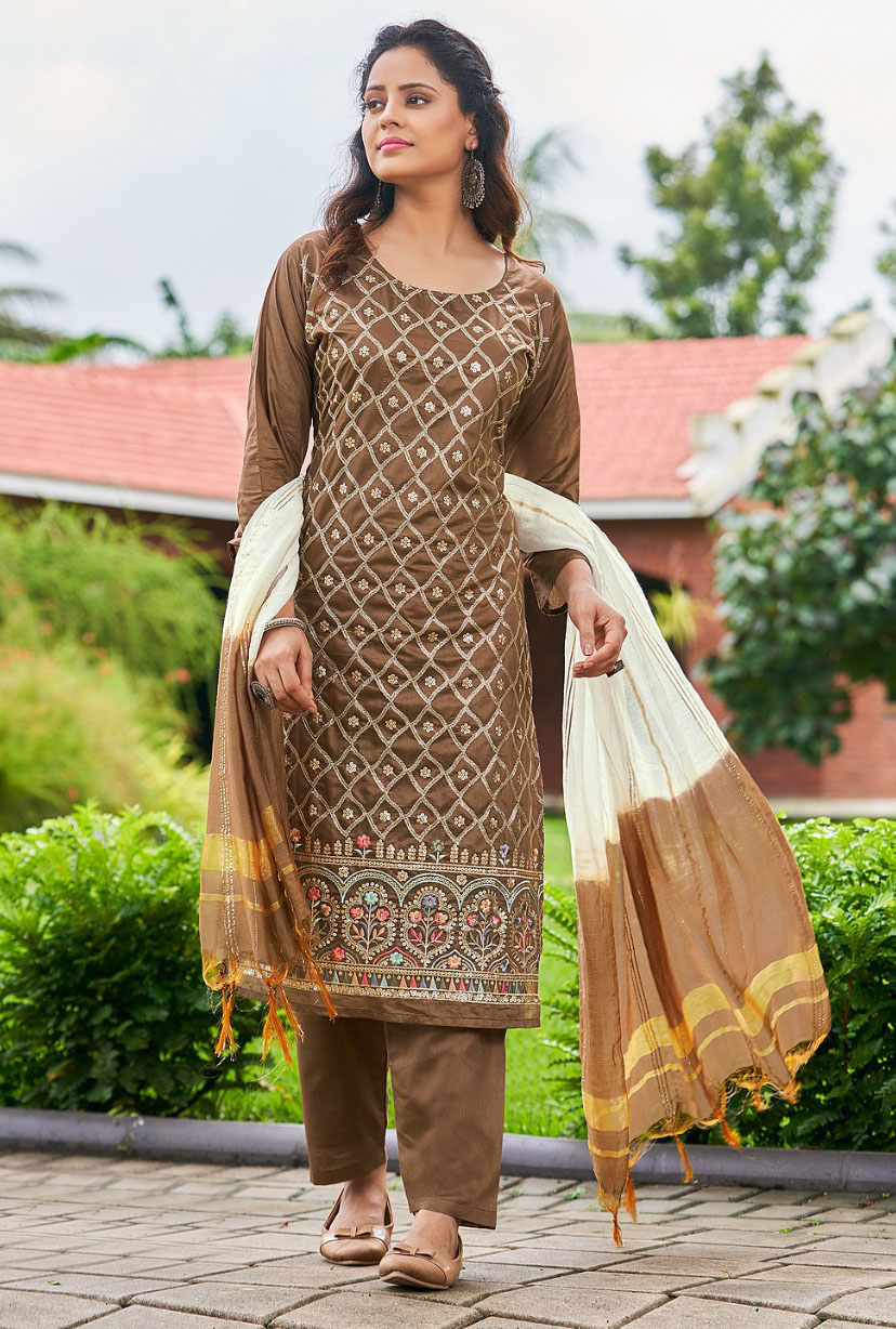 Pure Chanderi Kurti Pant with Dupatta