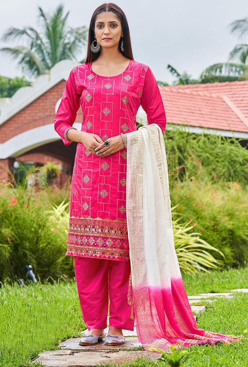 Pure Chanderi Kurti Pant with Dupatta