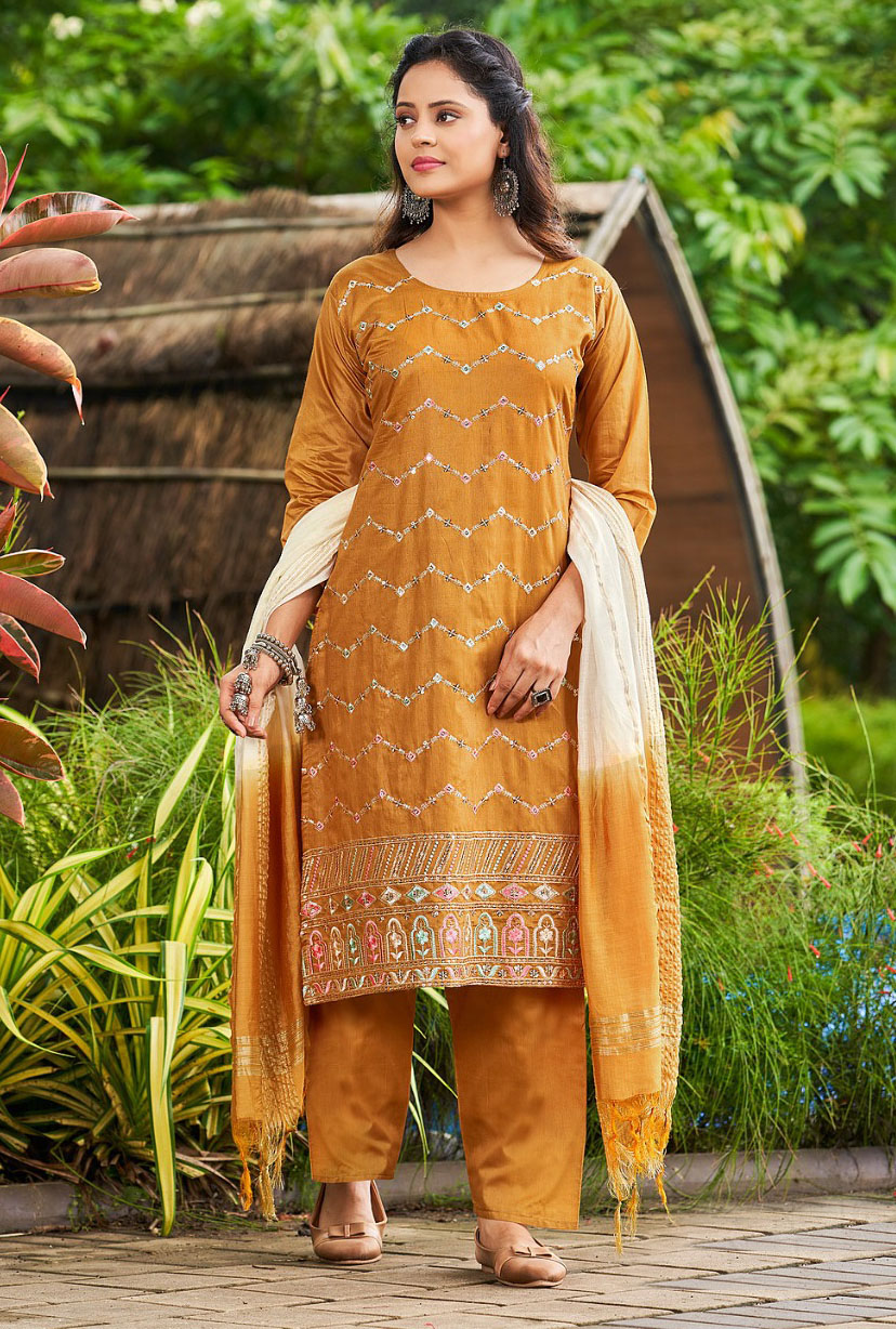 Pure Chanderi Kurti Pant with Dupatta