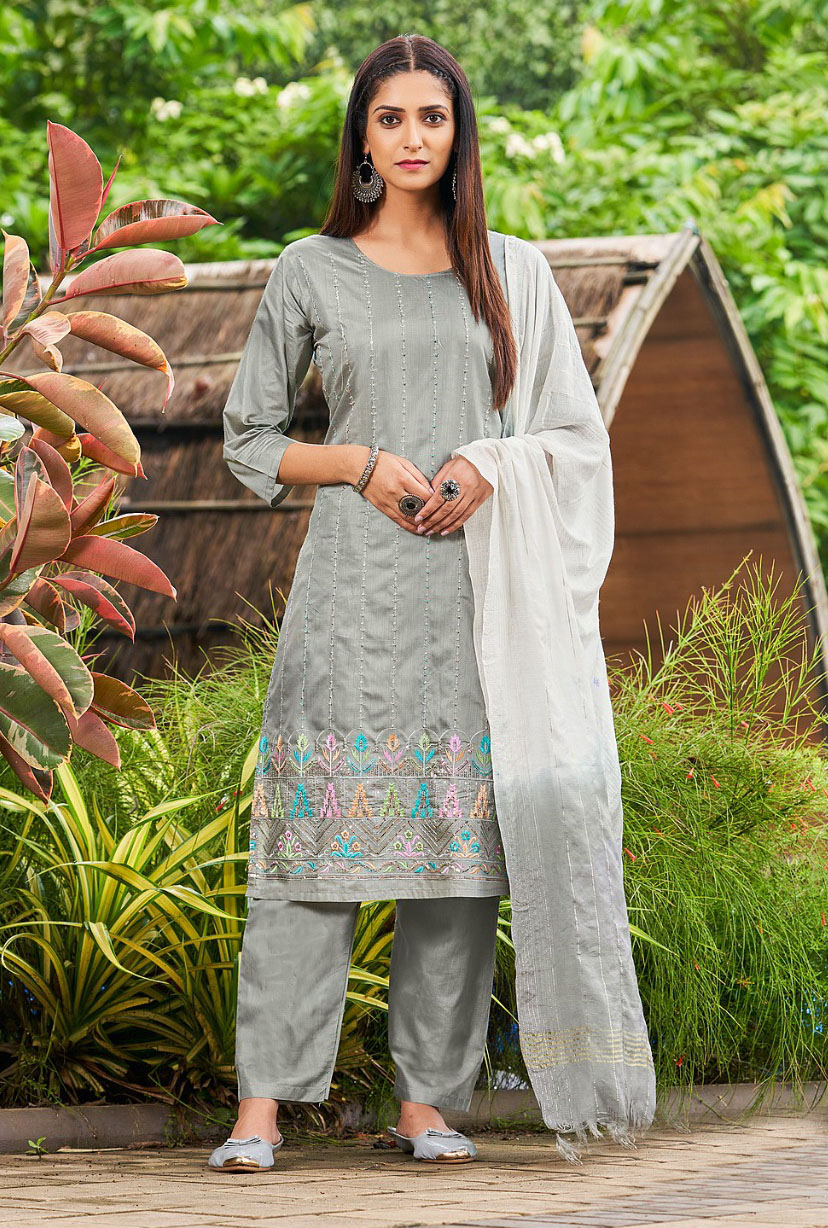 Pure Chanderi Kurti Pant with Dupatta