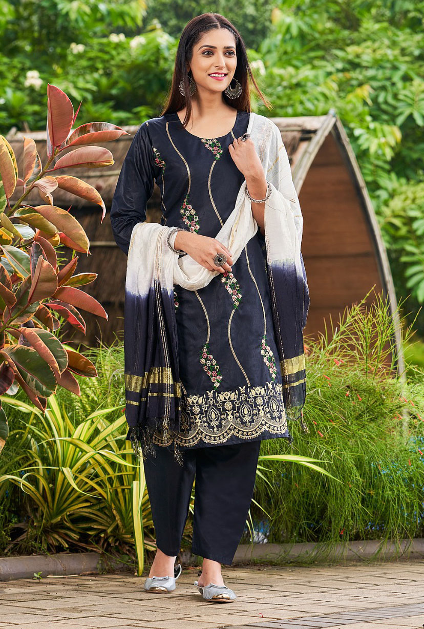 Pure Chanderi Kurti Pant with Dupatta