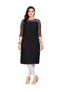 American Crepe And Rasal Net Detail On Neck Blue Long Kurti