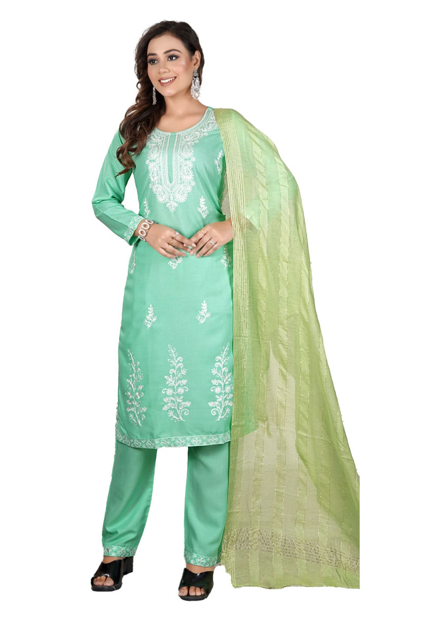 Lucknowi Design Women Pure Reyon Kurta Pant Dupatta Set