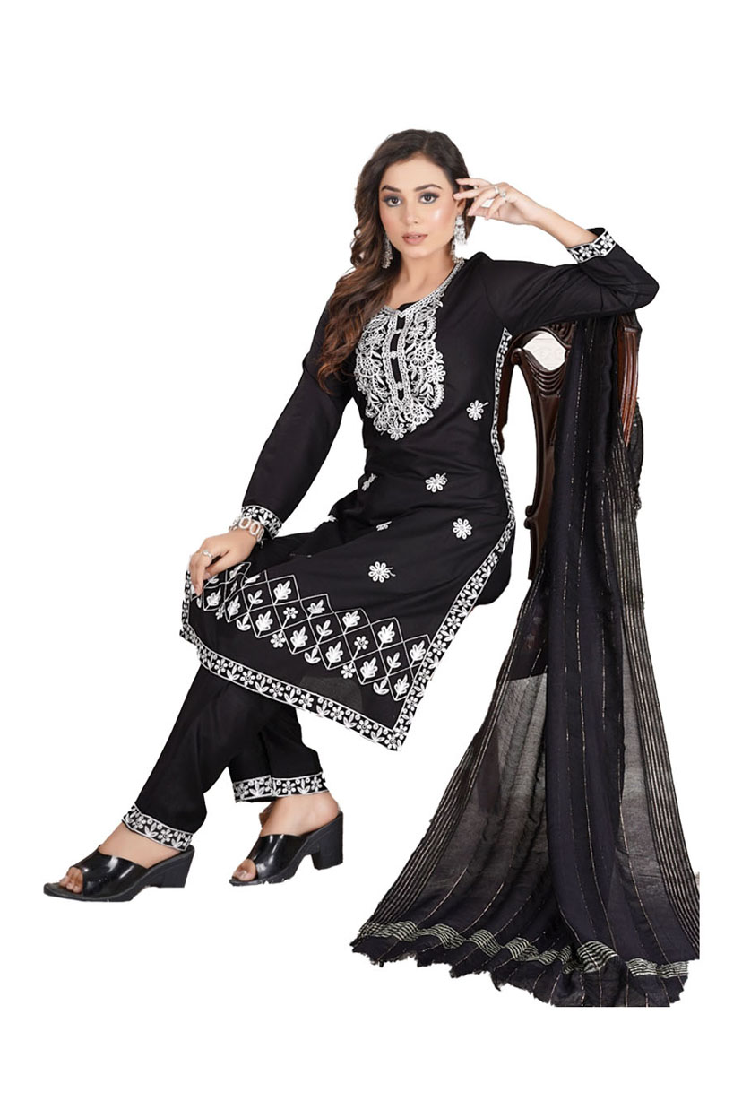 Lucknowi Design Women Pure Reyon Kurta Pant Dupatta Set